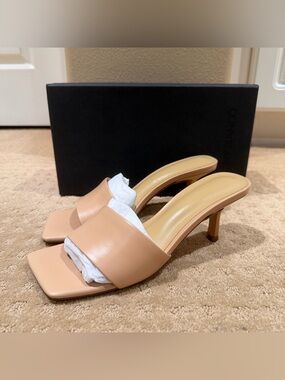 Tony Bianco Aaliyah square toe leather heels in color biscuit